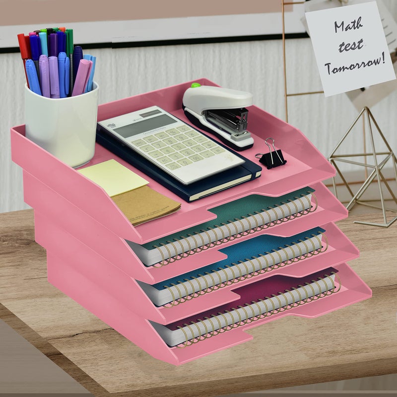 Acrimet Stackable Letter Tray 4 Tier Side Load, Plastic, Desktop File Organizer (Solid Pink Color) - Image 2